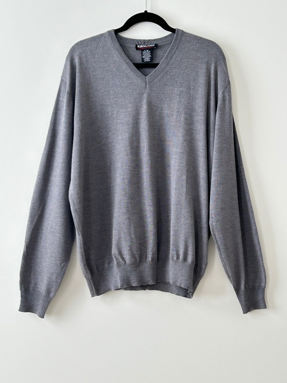 Kirkland 100% Extrafine Merino Wool Gray V-Neck Sweater